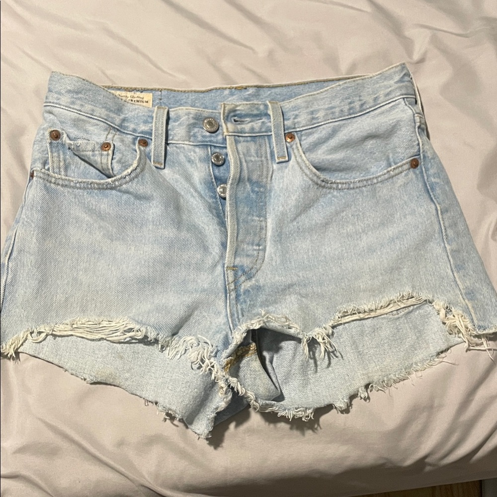 Levi's Light Blue Frayed Jean Shorts